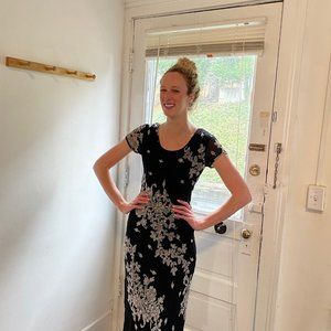 Vintage black and white sequin midi dress